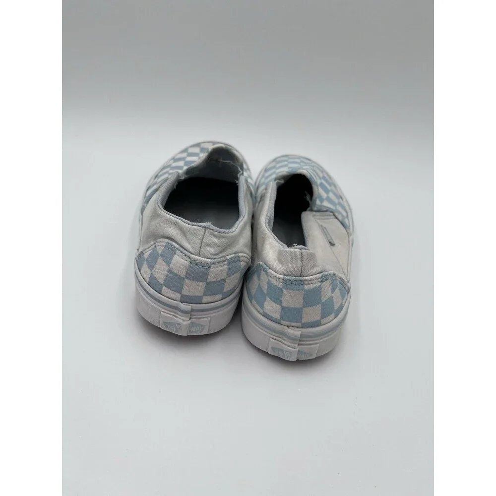 Vans Classic Women's Skate 7 Light Blue White Slip On Checkerboard Color Theory